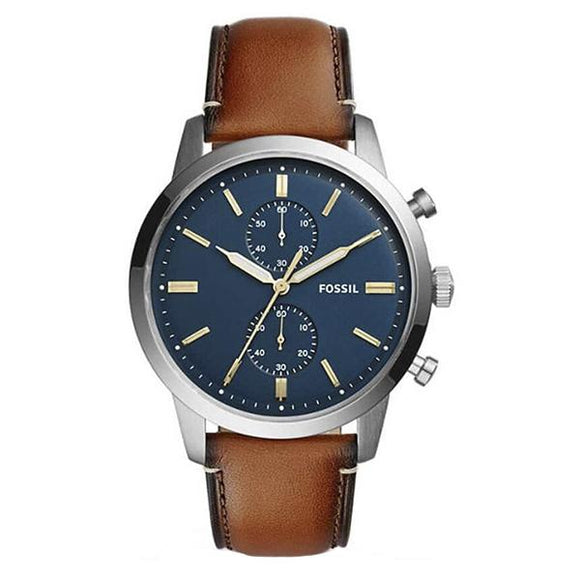 Fossil Men's Blue Dial Leather Strap Analog Watch - FS5279