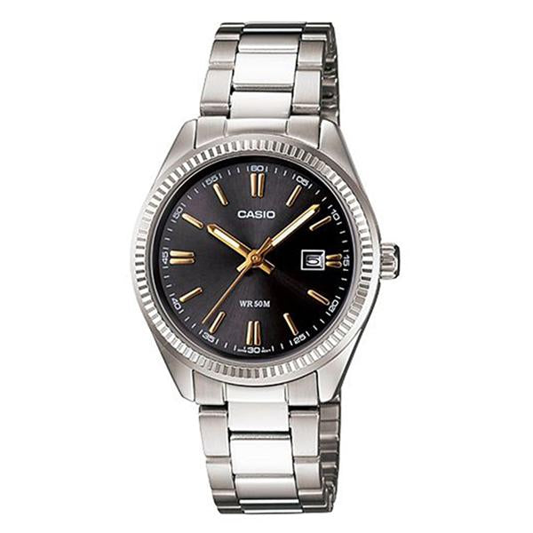 Casio Women's Black Dial Stainless Steel Band Watch - LTP-1302D-1A2