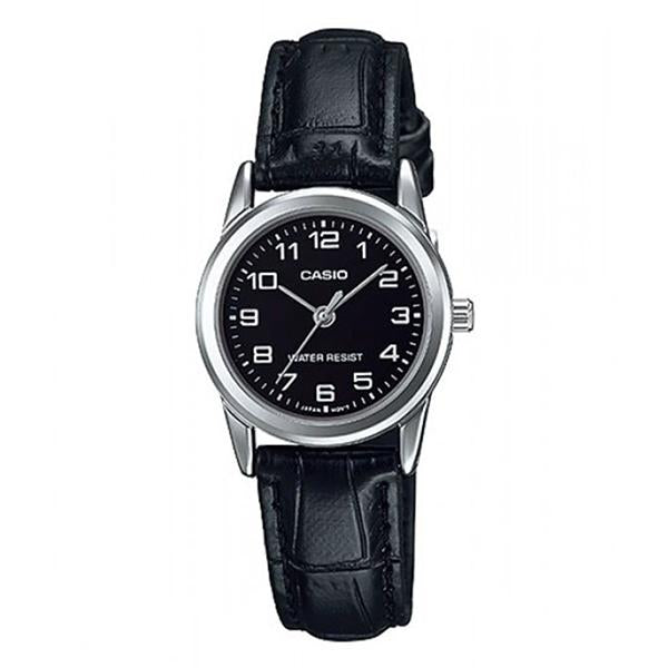 CASIO Women's Black Dial Leather Strap Analog Watch - LTP-V001L-1B