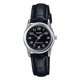CASIO Women's Black Dial Leather Strap Analog Watch - LTP-V001L-1B