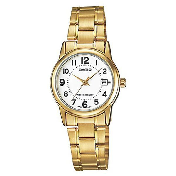 CASIO Women's White Dial Gold Plated Analog Watch - LTP-V002G-7B