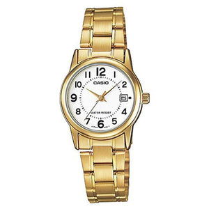 CASIO Women's White Dial Gold Plated Analog Watch - LTP-V002G-7B