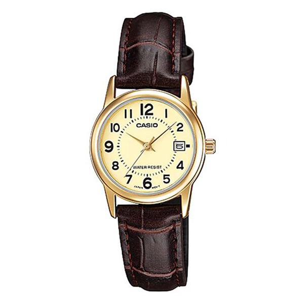 Casio Women's Beige Dial Leather Strap Analog Watch - LTP-V002GL-9B