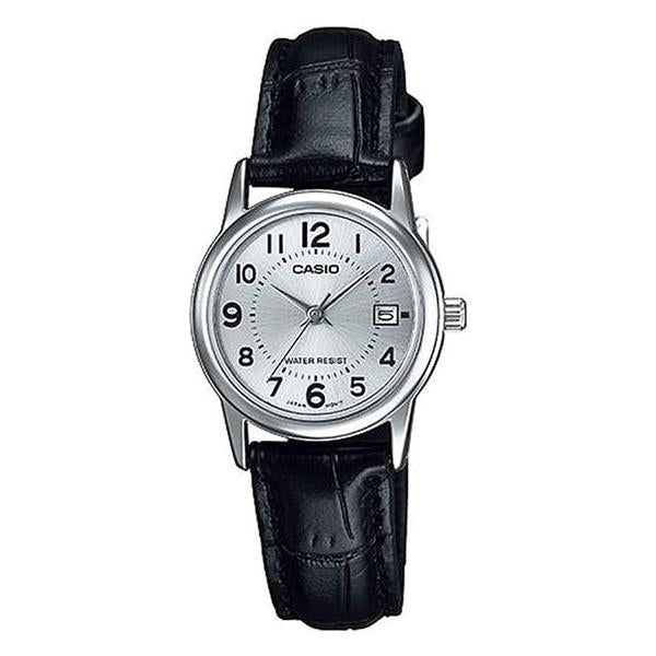 CASIO Women's Silver Dial Leather Strap Analog Watch - LTP-V002L-7B