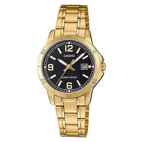 CASIO Black Dial Gold Plated Analog Watch - LTP-V004G-1BUDF