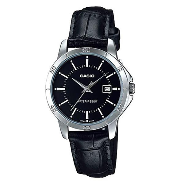 CASIO Women's Black Dial Leather Strap Analog Watch - LTP-V004L-1BUDF