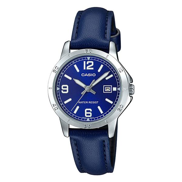 CASIO Women's Blue Dial Leather Strap Analog Watch - LTP-V004L-2BUDF