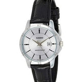 CASIO LTP-V004L-7AUDF Silver Plated Case Black Leather Women's Watch