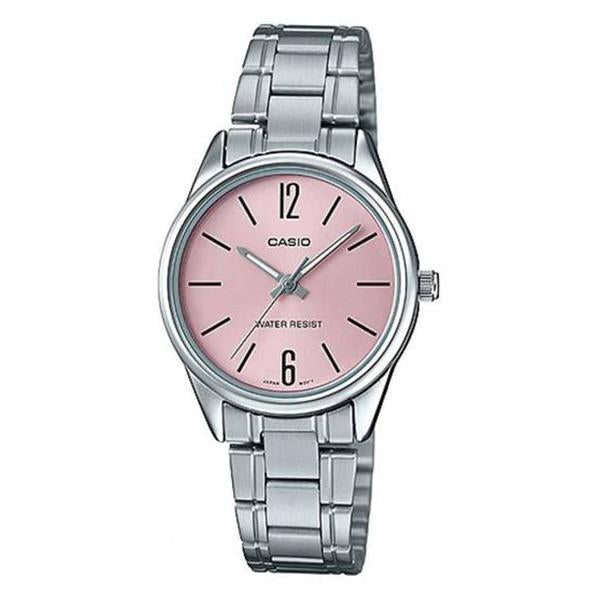 Casio Women's Pink Dial Stainless Steel Band Watch - LTP-V005D-4B