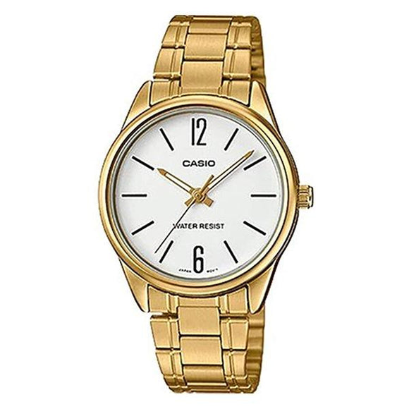 CASIO Women's White Dial Gold Plated Analog Watch - LTP-V005G-7B