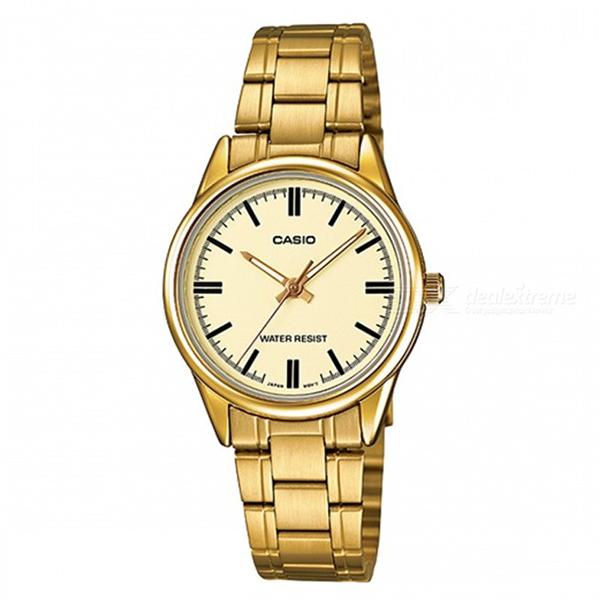 CASIO Women's Beige Dial Gold Plated Analog Watch -LTP-V005G-9A