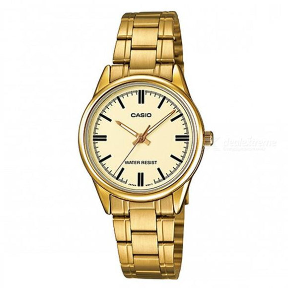 CASIO Women's Beige Dial Gold Plated Analog Watch -LTP-V005G-9A