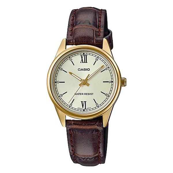 Casio Women's Beige Dial Leather Strap Analog Watch - LTP-V005GL-9B