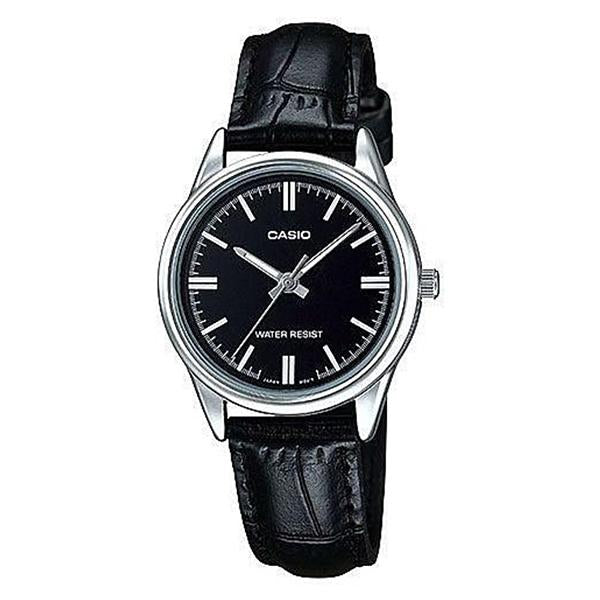 Casio Women's Black Dial Leather Strap Analog Watch - LTP-V005L-1A