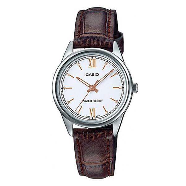 Casio Women's White Dial Leather Strap Analog Watch - LTP-V005L-7B3