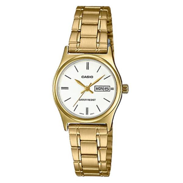 CASIO Women's White Dial Gold Plated Analog Watch - LTP-V006G-7B