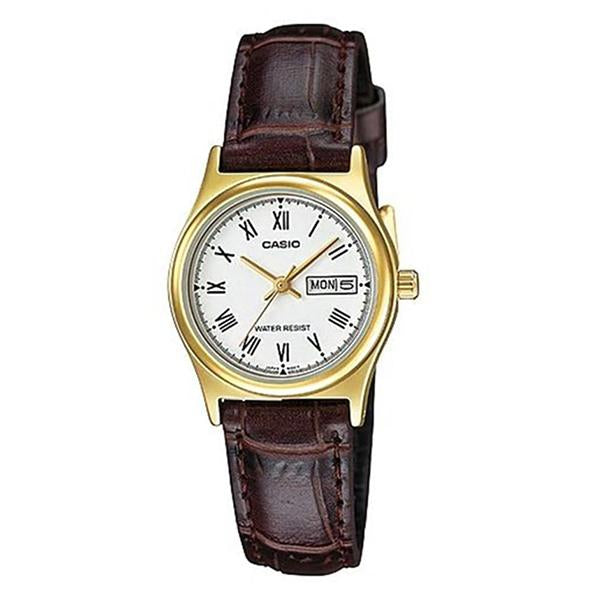 CASIO Women's White Dial Leather Strap Analog Watch - LTP-V006GL-7B