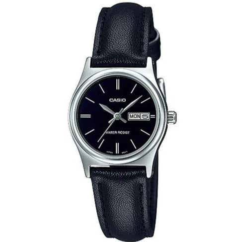 CASIO LTP-V006L-1B2UDF Chrome Case Black Leather Women's Watch