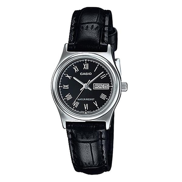 CASIO Women's Black Dial Leather Strap Analog Watch - LTP-V006L-1B