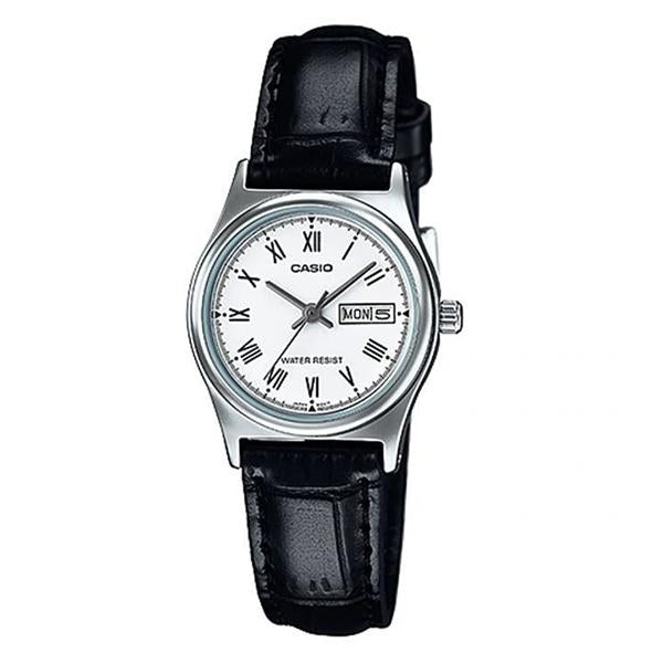 CASIO Women's White Dial Leather Strap Analog Watch - LTP-V006L-7B