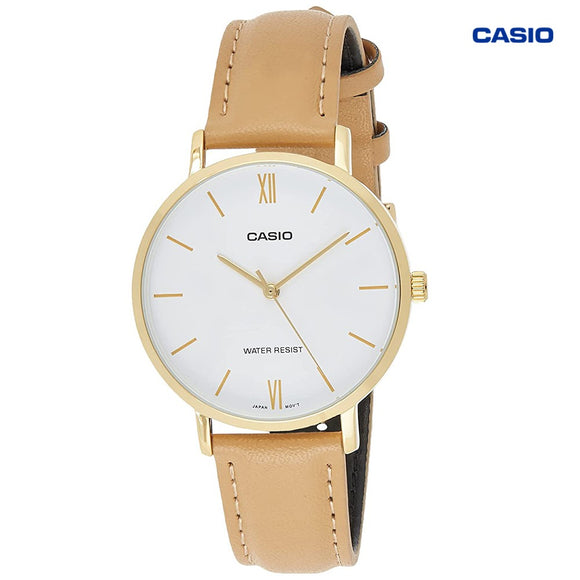 Casio LTP-VT01GL-7BUDF Gold Ion Plated Case Brown Leather Women's Watch