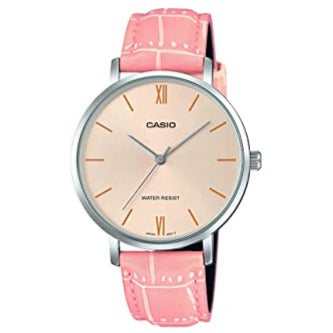 CASIO LTP-VT01L-4BUDF Silver Plated Case Pink Leather Band Women's Watch