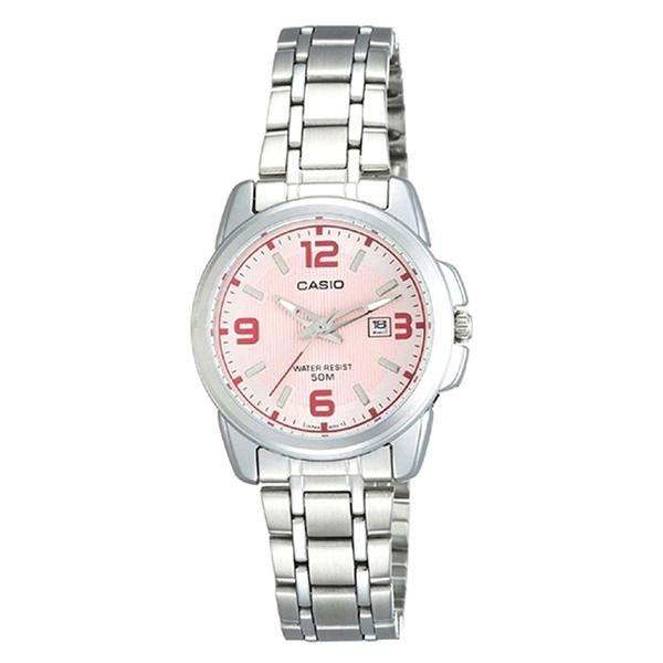 Casio Women's Pink Dial Stainless Steel Band Analog Watch LTP1314D-5A