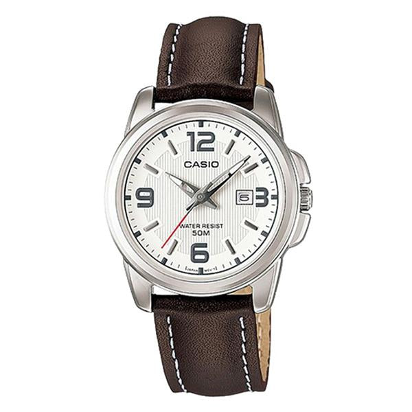 Casio Women's White Dial Leather Strap Analog Watch - LTP1314L-7A