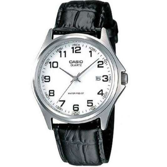 CASIO MTP-1183E-7BDF Silver Case Black Leather Band Men's Watch