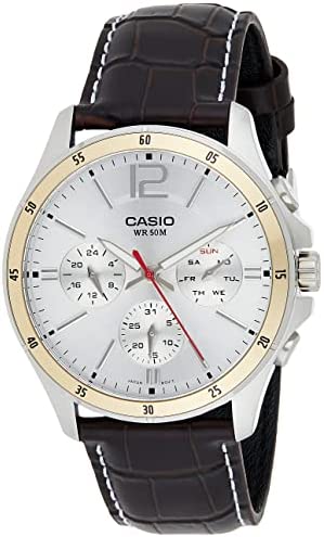 CASIO MTP-1374L-7AVDF Silver Ion Case Black Leather band Men's Watch