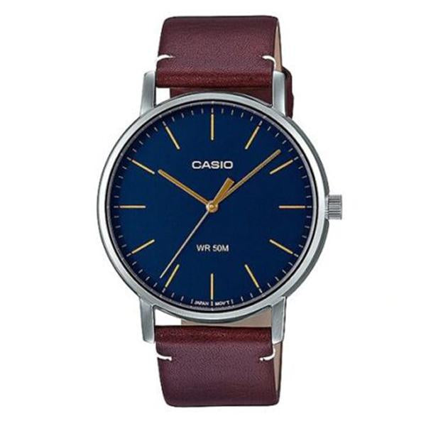 Casio Men's Blue Dial Leather Strap Watch - MTP-E171L-2EVDF