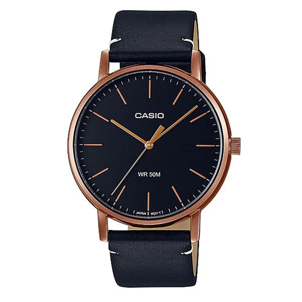 Casio Men's Black Dial Leather Strap Watch - MTP-E171RL-1EVDF