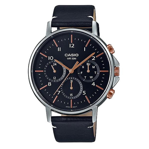 Casio Men's Black Dial Leather Strap Watch - MTP-E321L-1AVDF