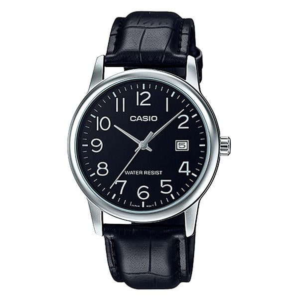 CASIO Men's Black Dial Leather Strap Analog Watch - MTP-V002L-1B