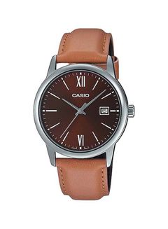 Casio MTP-V002L-5B3UDF Silver Plated Case Brown Leather Men's Watch
