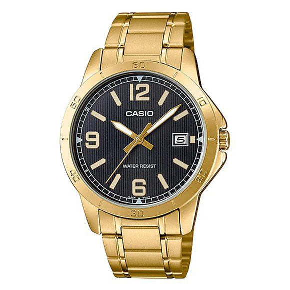 Casio Men's Black Dial Gold Plated Analog Watch - MTP-V004G-1BUDF