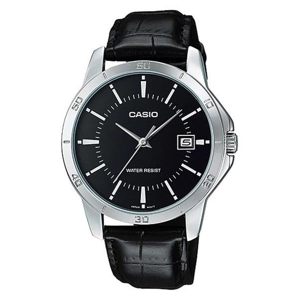 Casio Men's Black Dial Leather Strap Analog Watch - MTP-V004L-1A