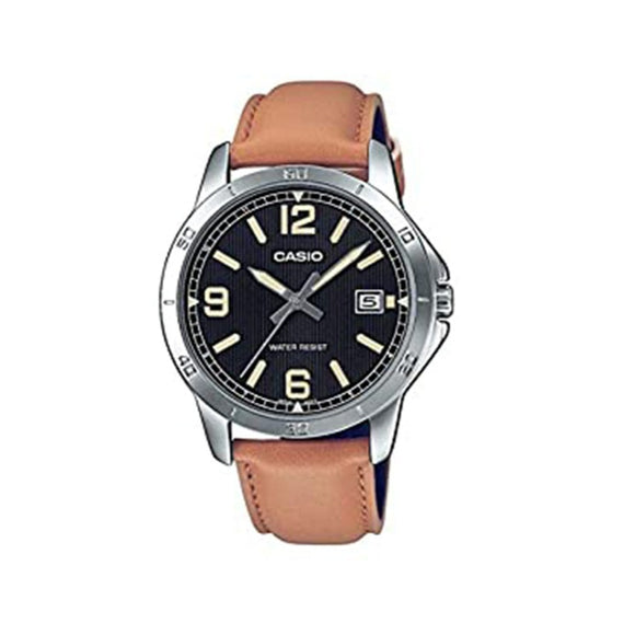 CASIO MTP-V004L-1B2UDF Silver Plated Case Brown Leather Men's Watch