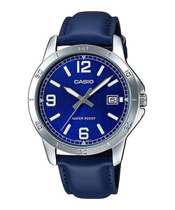 Casio MTP-V004L-2BUDF Silver Plated Case Blue Leather Band Men's Watch