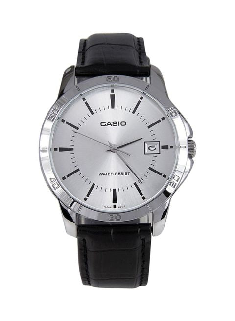 CASIO MTP-V004L-7AUDF Silver Plated Case Black Leather Band Men's Watch