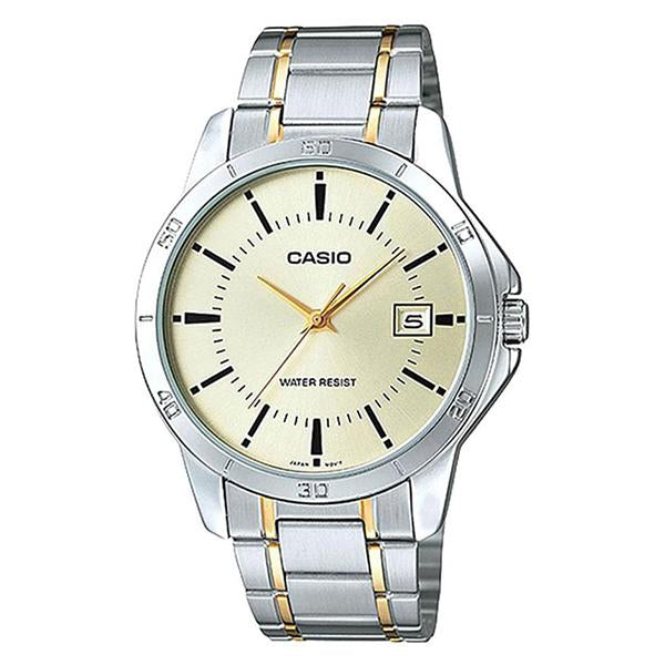 CASIO Men's Beige Dial Stainless Steel Band Analog Watch MTP-V004SG-9A