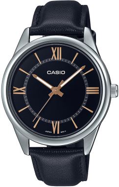 Casio MTP-V005L-1B5UDF Silver Ion Plated Case Black Leather Men's Watch