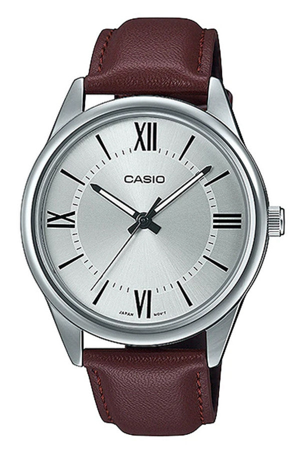 Casio MTP-V005L-7B5UDF Silver Plated Case Leather Band Men's Watch