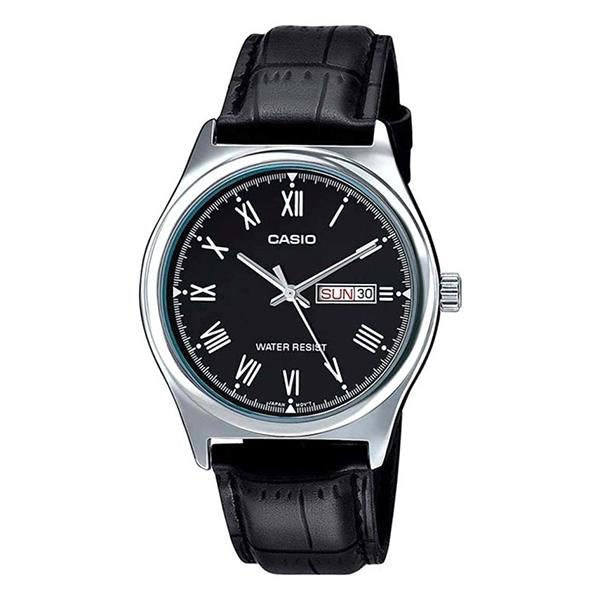 Casio Men's Black Dial Leather Strap Analog Watch - MTP-V006L-1B