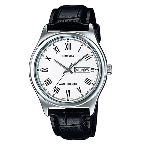 CASIO Men's White Dial Leather Strap Analog Watch - MTP-V006L-7B