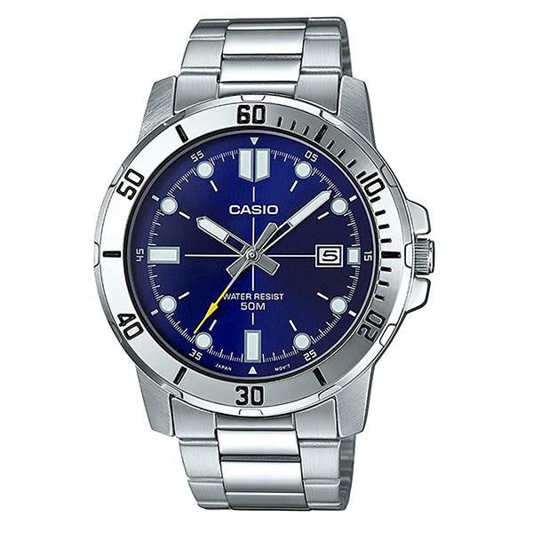 Casio Men's Blue Dial Stainless Steel Watch - MTP-VD01D-2E
