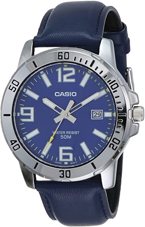 CASIO MTP-VD01L-2BVUDF Silver Ion Case Blue Leather Men's Watch