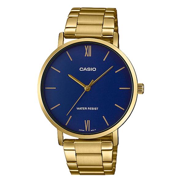 Casio Women's Blue Dial Leather Band Watch -  MTP-VT01G-2BUDF