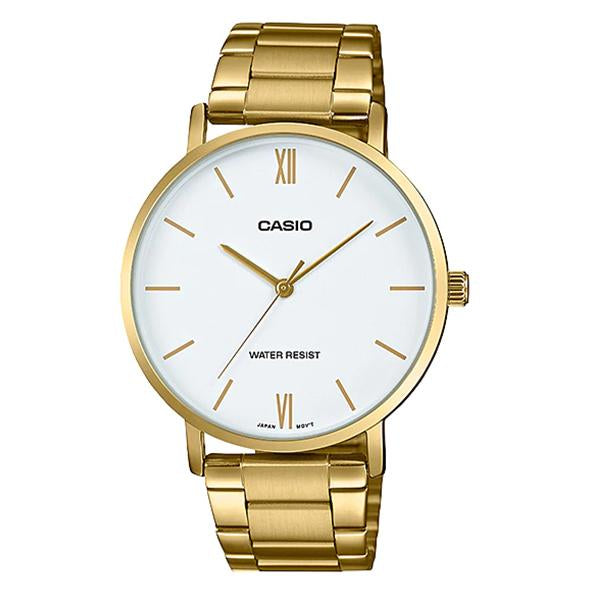 Casio Men's White Dial Gold Plated Watch - MTP-VT01G-7BUDF