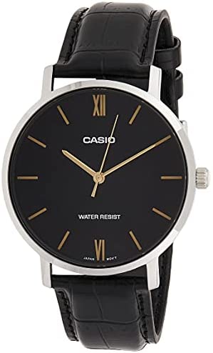 CASIO MTP-VT01L-1BUDF Silver Plated Case Black Leather Band Men's Watch